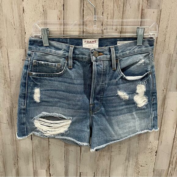 Frame Denim Le Original Short Rigid Re-Release Distressed Button Fly Size 25 - Picture 1 of 10